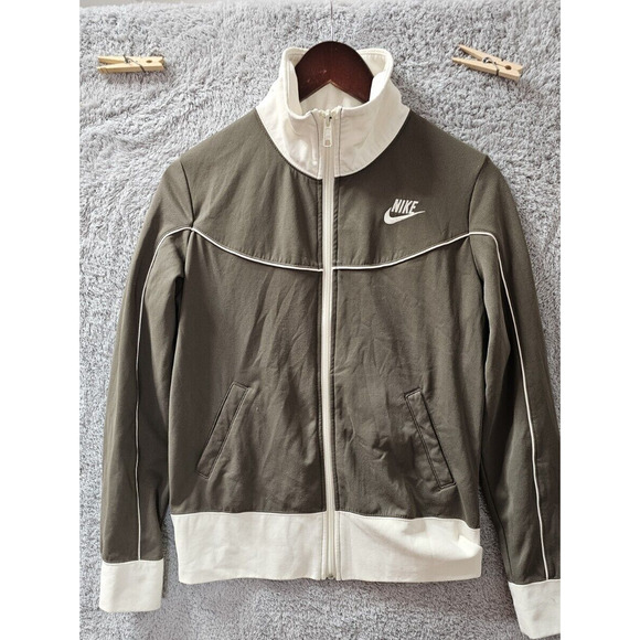 Vintage Nike Jacket Womens Full Zip Track swoosh Brown Cream‎ Medium 8 10 - Picture 1 of 5